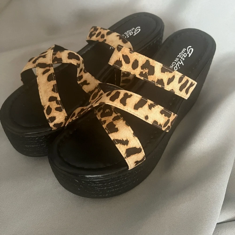 Leopard Print Platform Wedge Sandals
